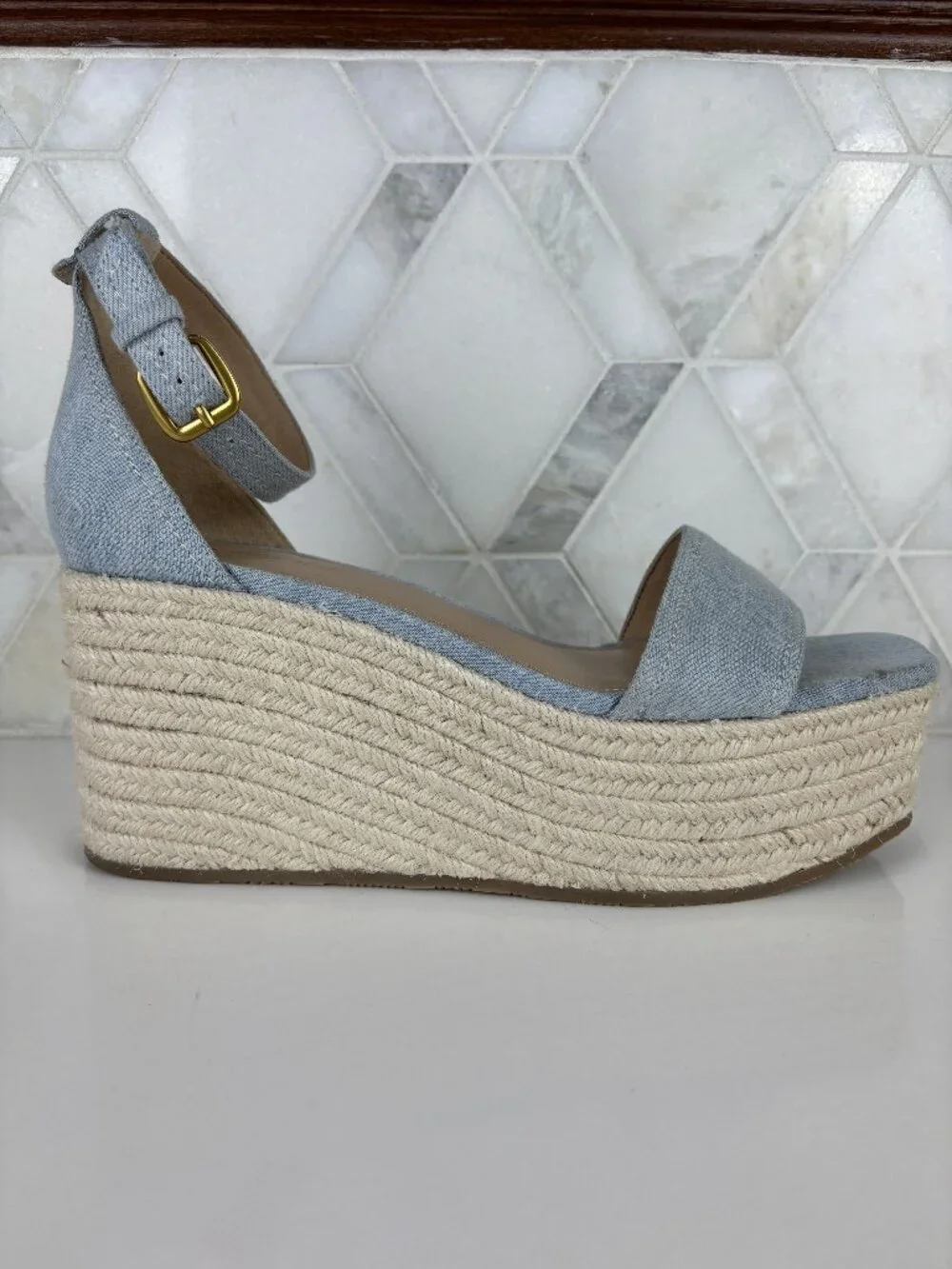Veronica Beard Light Blue Espadrille Wedge Sandals
